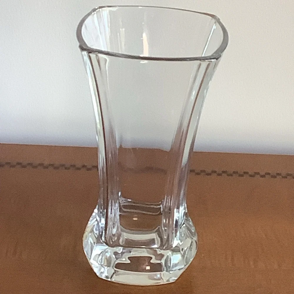 Elegant  French Four Sided Clear Glass Vase